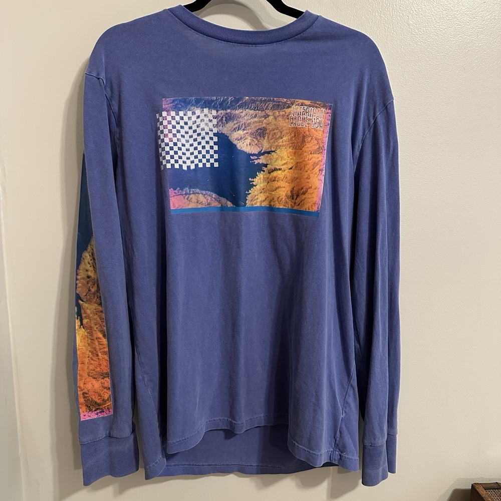 American eagle Vintage Retro Inspired Y2K Purple‎ Orange Shirt Long Sleeve 90 L